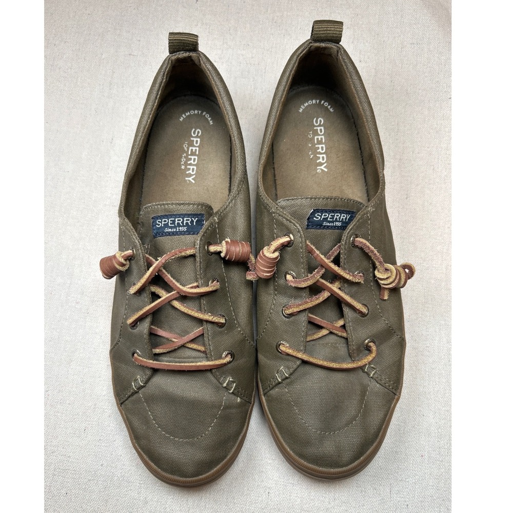 Sperry Crest Vibe Womens 11M Olive Green Canvas Sneakers STS99504 Rawhide Laces - Picture 2 of 8